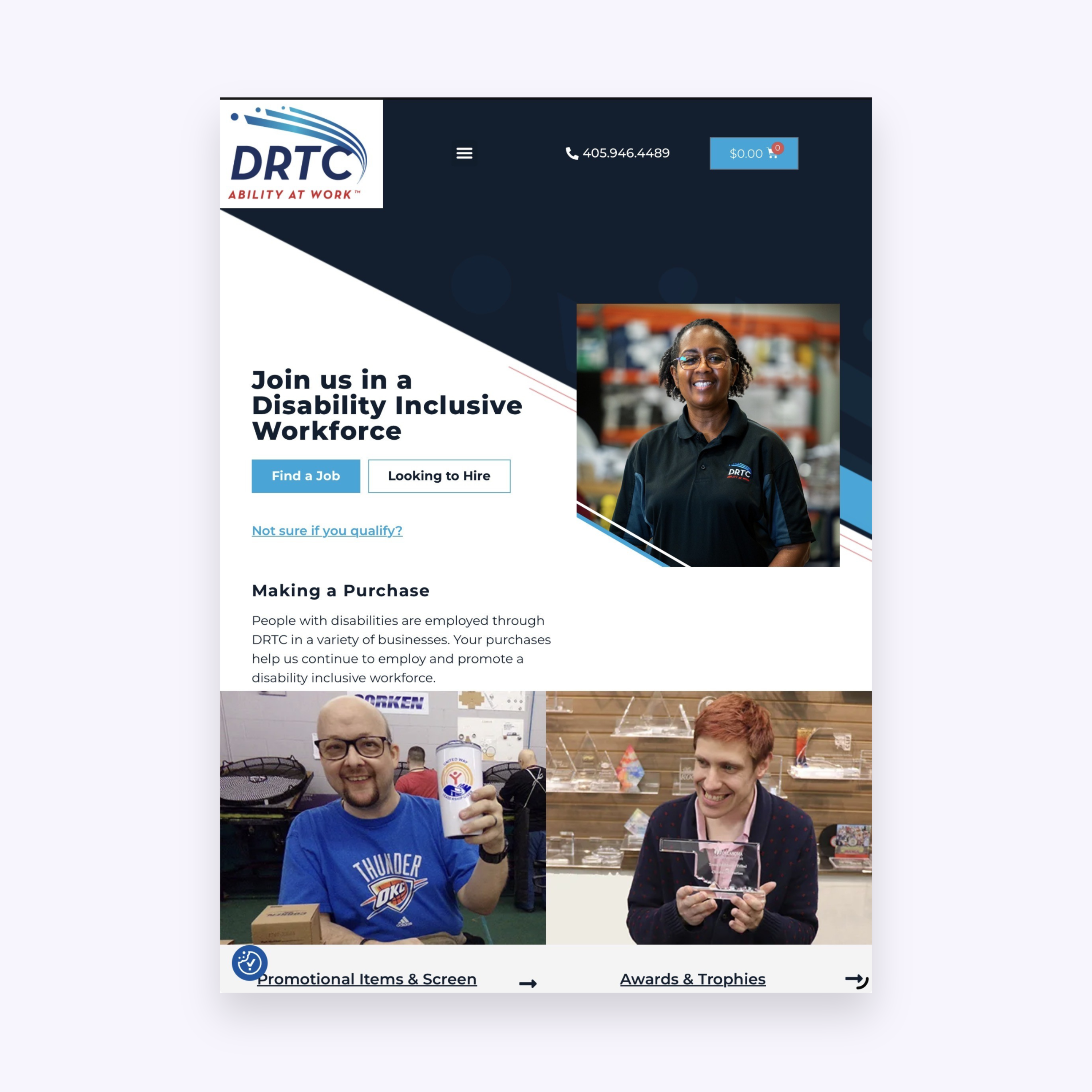 Screenshot of website homepage for drtc.org